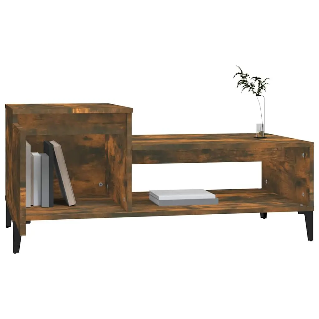 Coffee Table with Storage Compartment Shelf Brown Engineered Wood 100x50x45cm