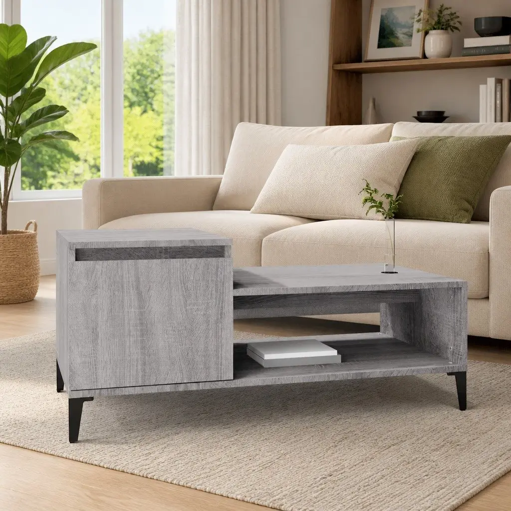 Coffee Table Grey Sonoma Storage Compartment Shelf Engineered Wood 100L x 50W x 45H cm