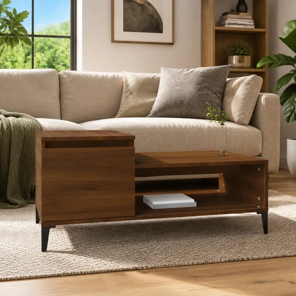Coffee Table Storage Compartment 100 x 50 x 45 cm Brown Oak Engineered Wood