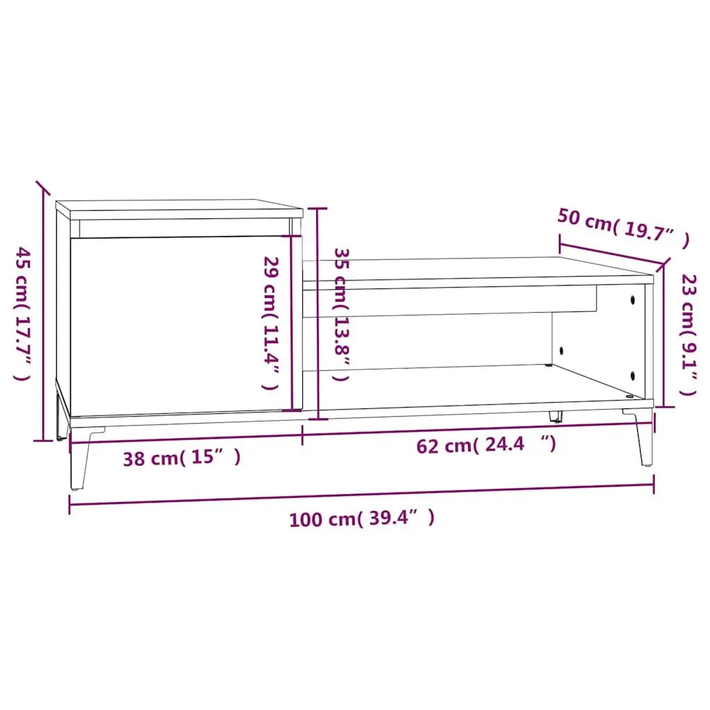 Coffee Table Storage Compartment 100 x 50 x 45 cm Brown Oak Engineered Wood