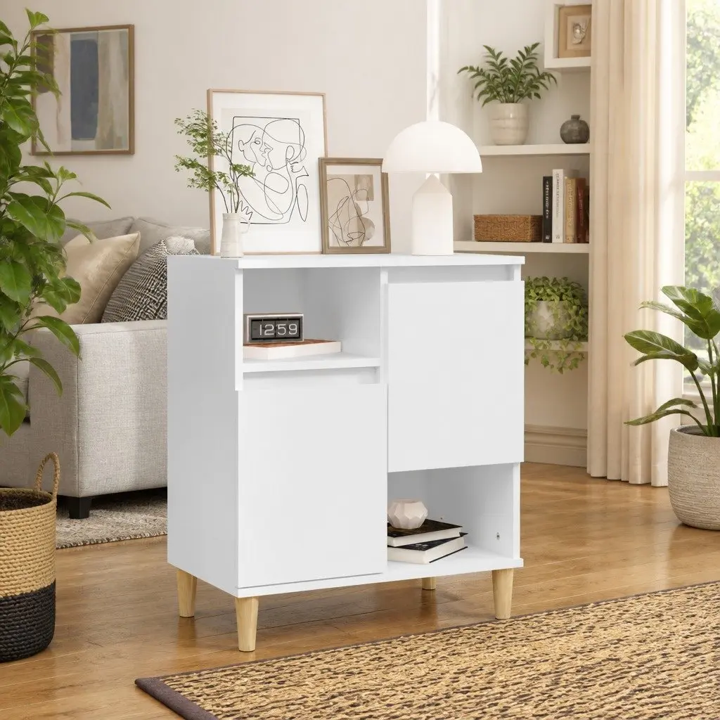 Sideboard Storage Cabinet 4 Compartments 2 Doors Engineered Wood White
