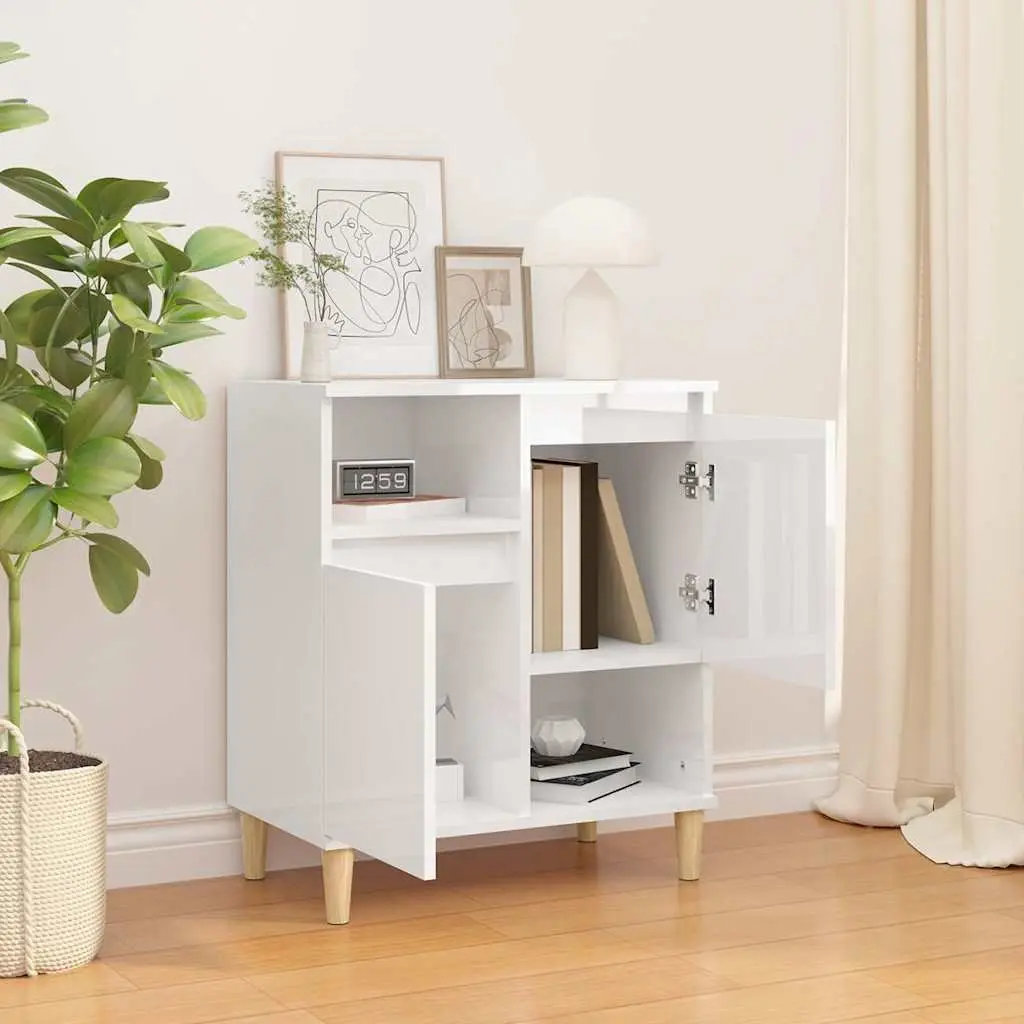 Sideboard Storage Cabinet 60x35x70cm Engineered Wood White High Gloss with 2 Doors