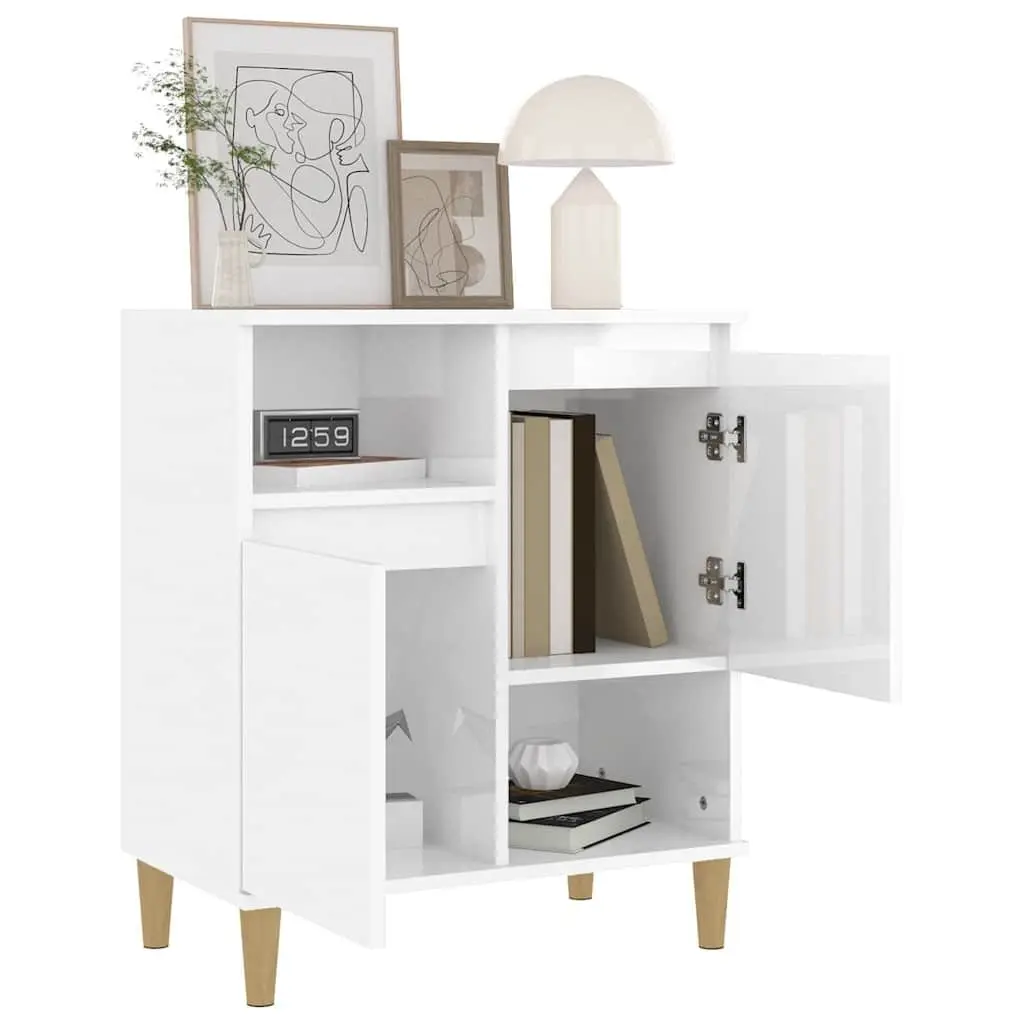 Sideboard Storage Cabinet 60x35x70cm Engineered Wood White High Gloss with 2 Doors