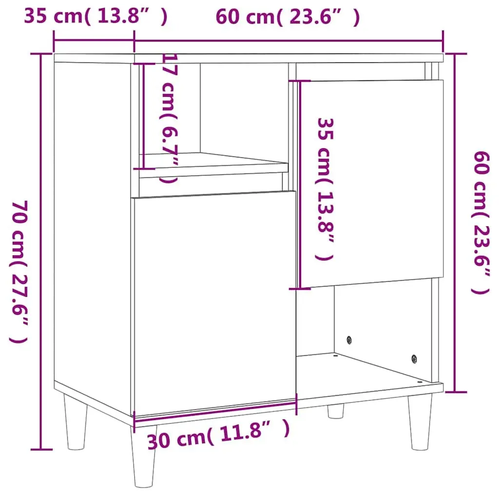 Sideboard Storage Cabinet 60x35x70cm Engineered Wood White High Gloss with 2 Doors