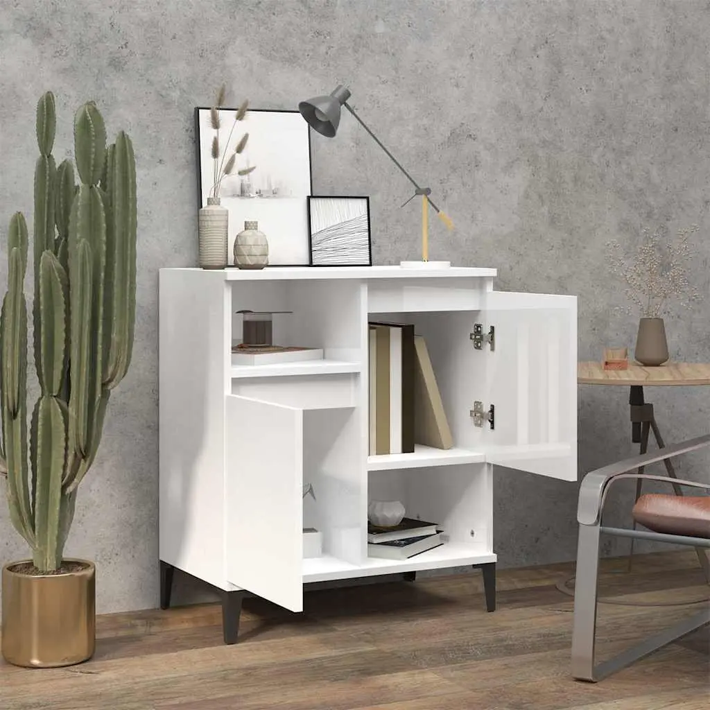Sideboard Storage Cabinet High Gloss White 60x35x70 cm 4 Compartments