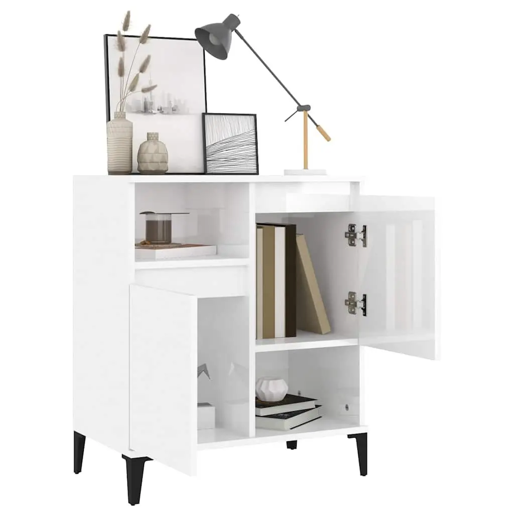 Sideboard Storage Cabinet High Gloss White 60x35x70 cm 4 Compartments