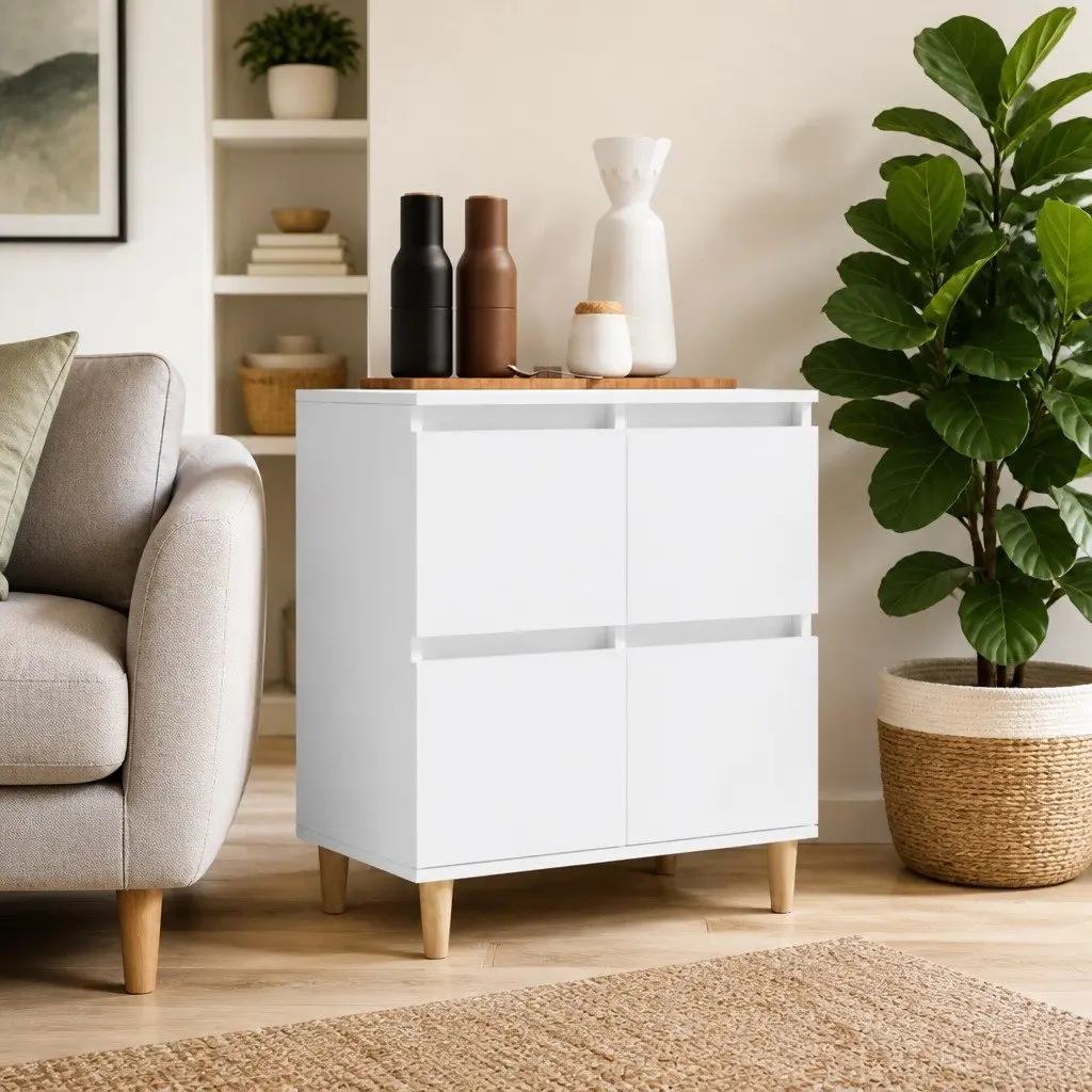 Sideboard Storage Cabinet 60x35x70 cm White Engineered Wood Buffet Furniture