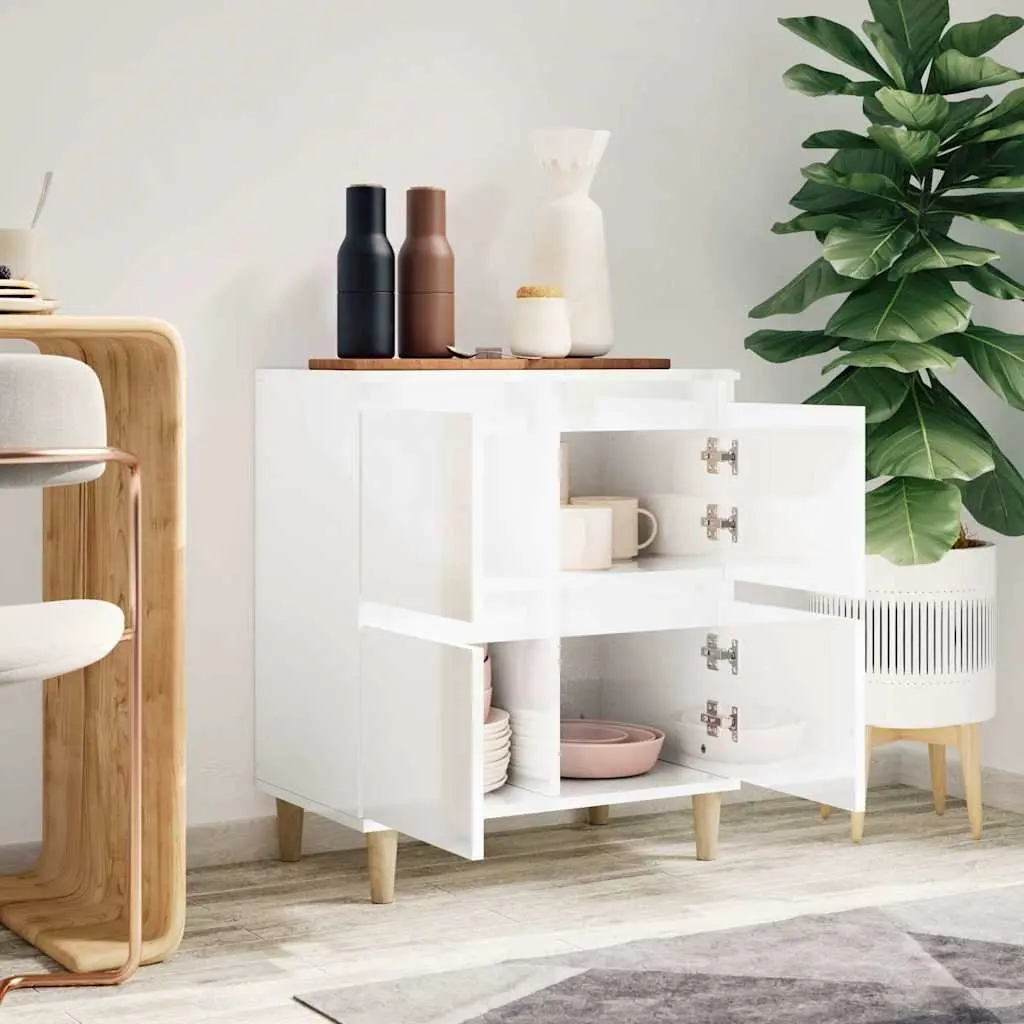 Sideboard Cabinet Storage Buffet Engineered Wood High Gloss White 60x35x70cm