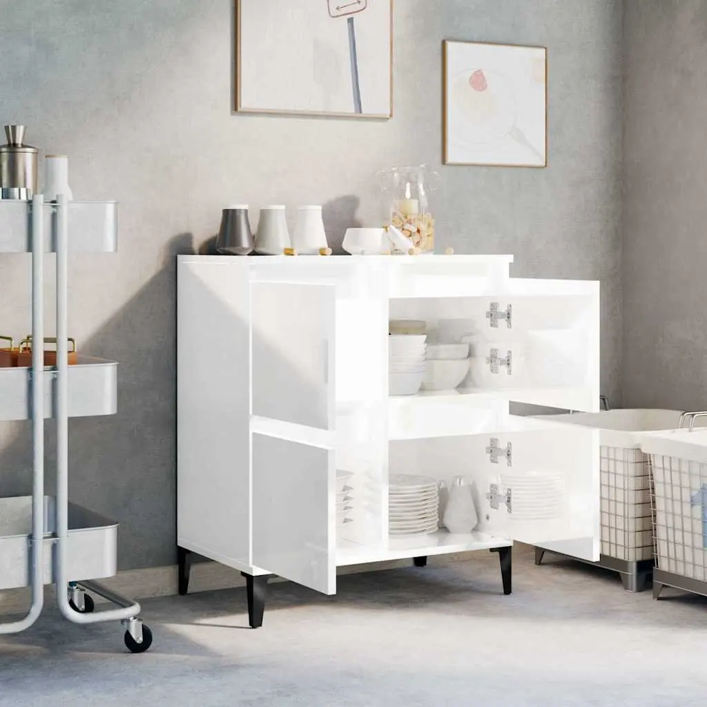 White High Gloss Sideboard Storage Cabinet Engineered Wood Buffet Furniture