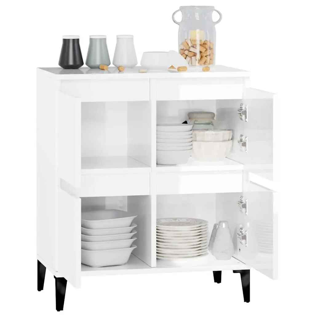 White High Gloss Sideboard Storage Cabinet Engineered Wood Buffet Furniture