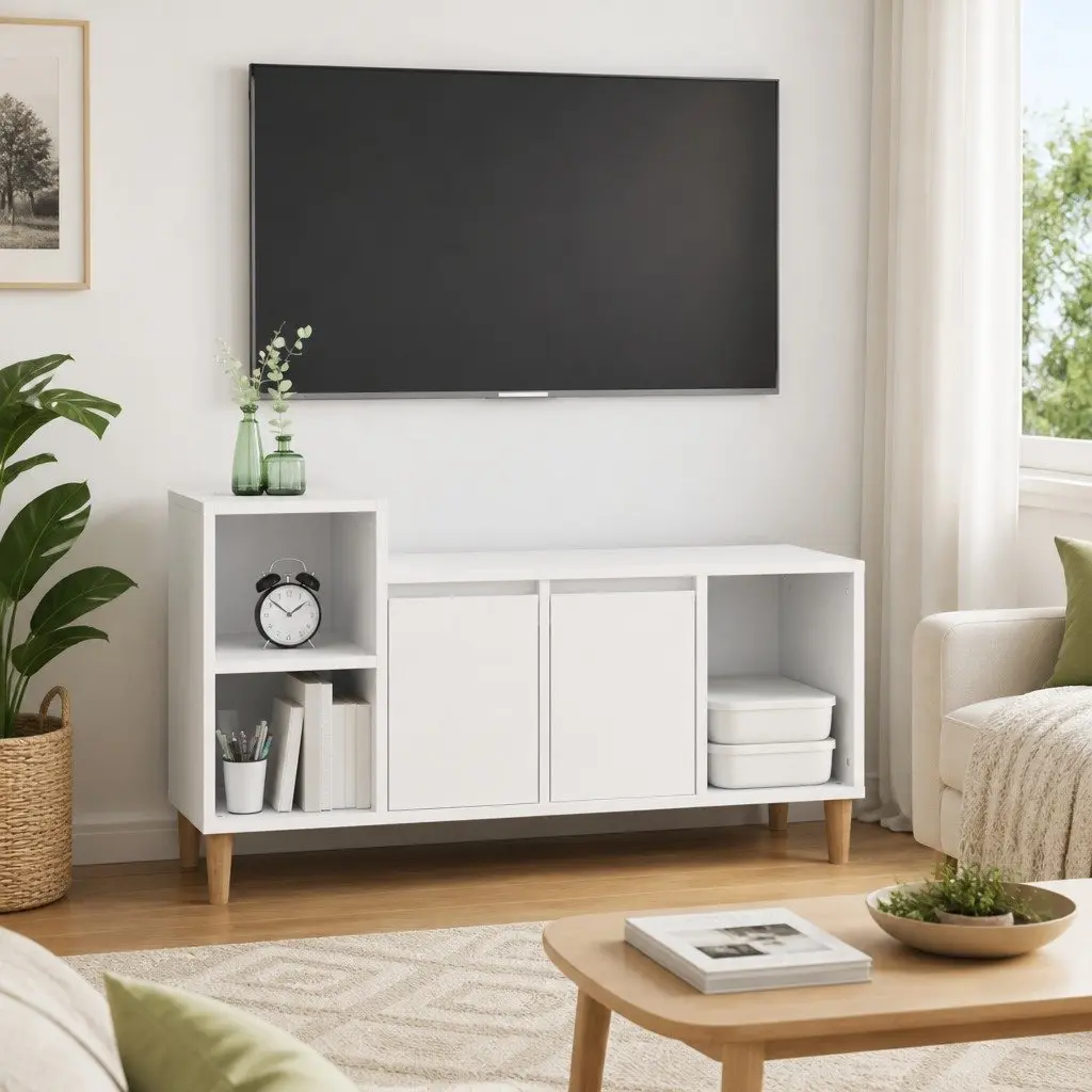TV Cabinet Media Storage Unit 100 x 35 x 55 cm White Engineered Wood