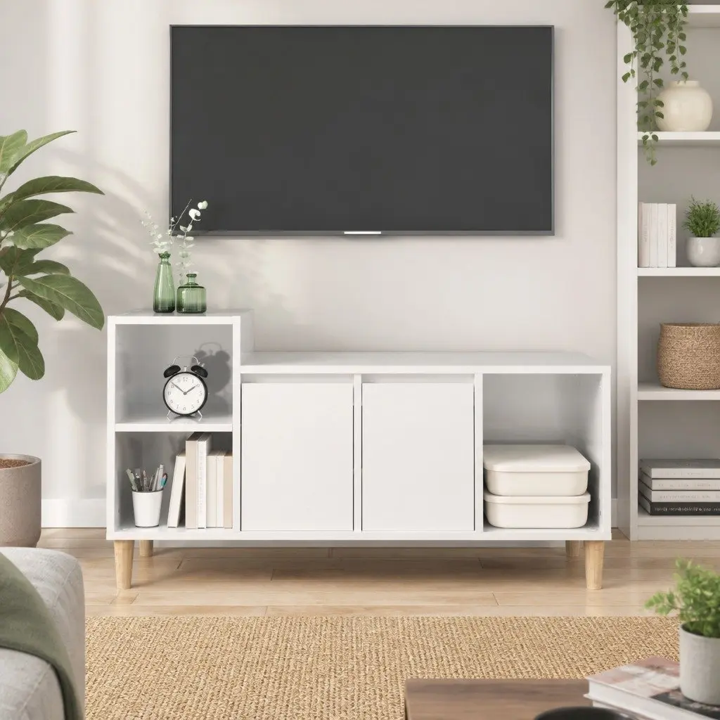TV Cabinet Storage Unit High Gloss White Media Console Engineered Wood Furniture