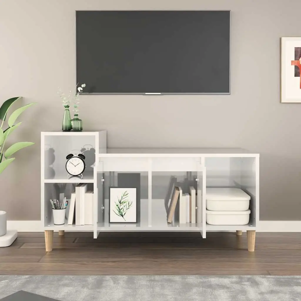 TV Cabinet Storage Unit High Gloss White Media Console Engineered Wood Furniture
