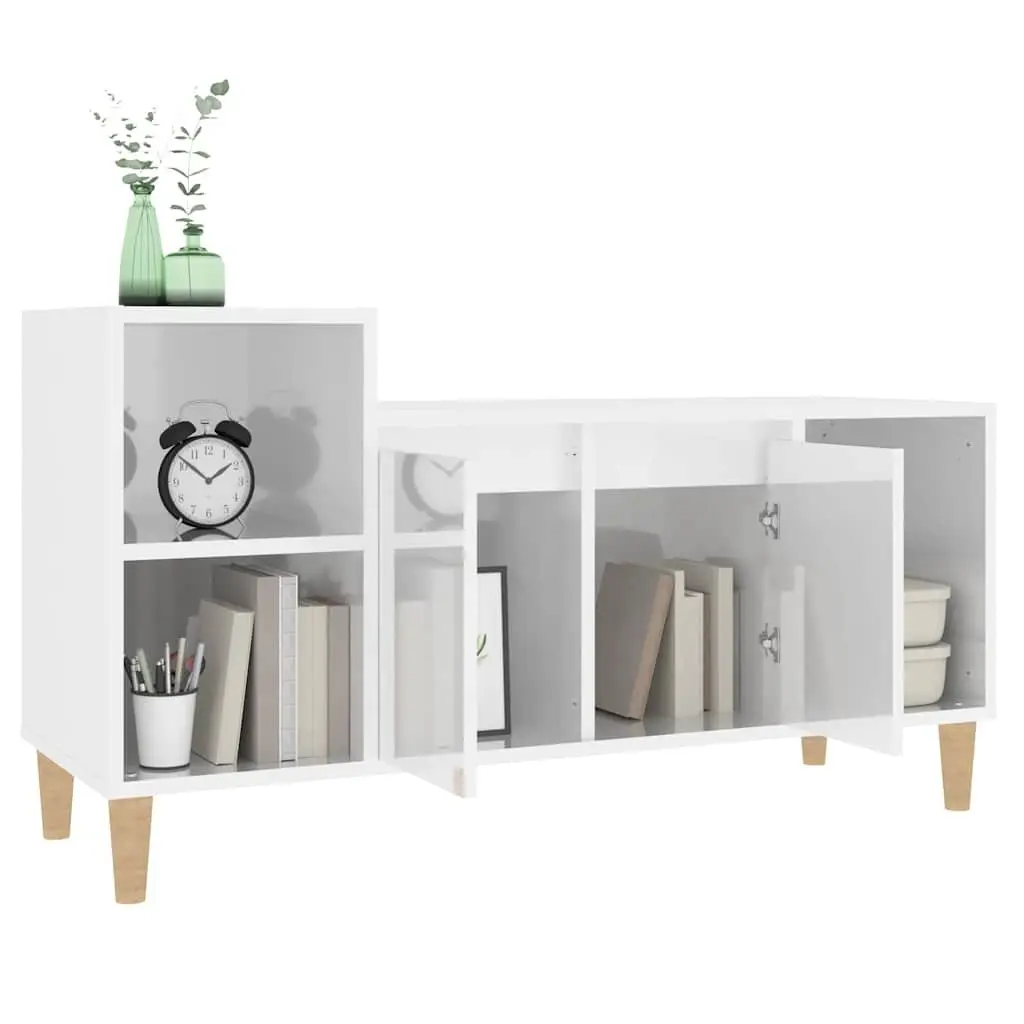 TV Cabinet Storage Unit High Gloss White Media Console Engineered Wood Furniture