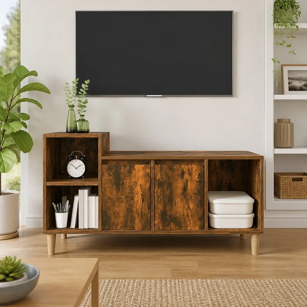 TV Cabinet Smoked Oak Storage Unit Media Console 100x35x55cm