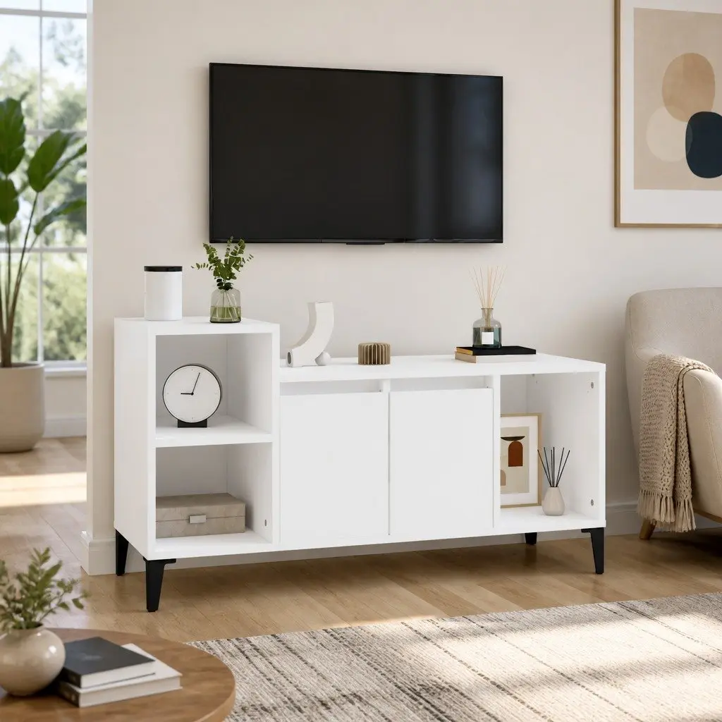 TV Cabinet Media Storage Unit 100cm White High Gloss Engineered Wood