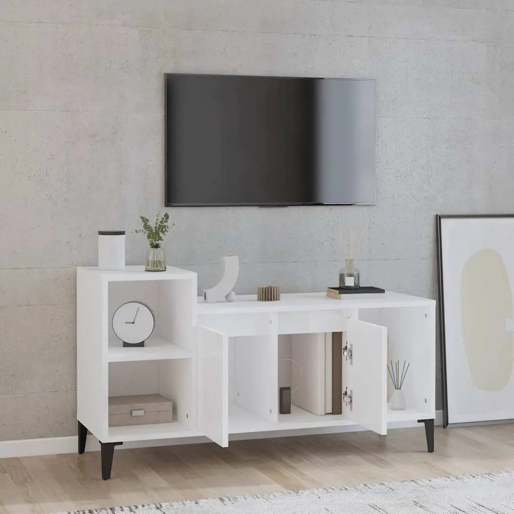 TV Cabinet Media Storage Unit 100cm White High Gloss Engineered Wood