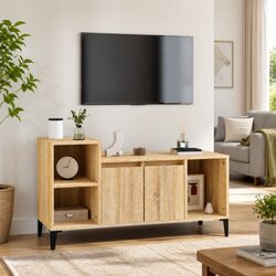 TV Cabinet Engineered Wood Media Storage Unit with Doors Compartments Brown