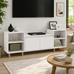 Reliable High Gloss White TV Cabinet with Ample Storage