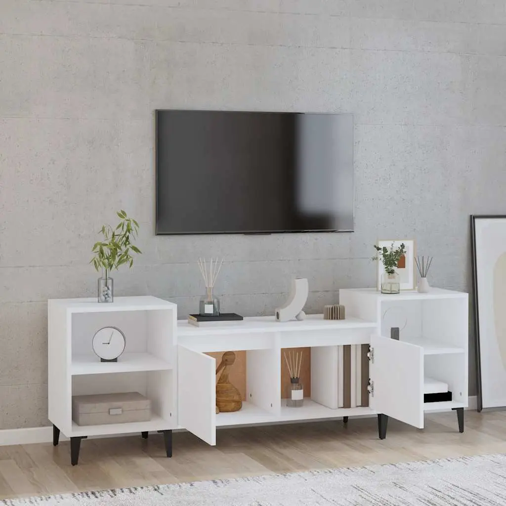 TV Cabinet Media Storage Unit 160x35x55 cm White with 6 Compartments Doors