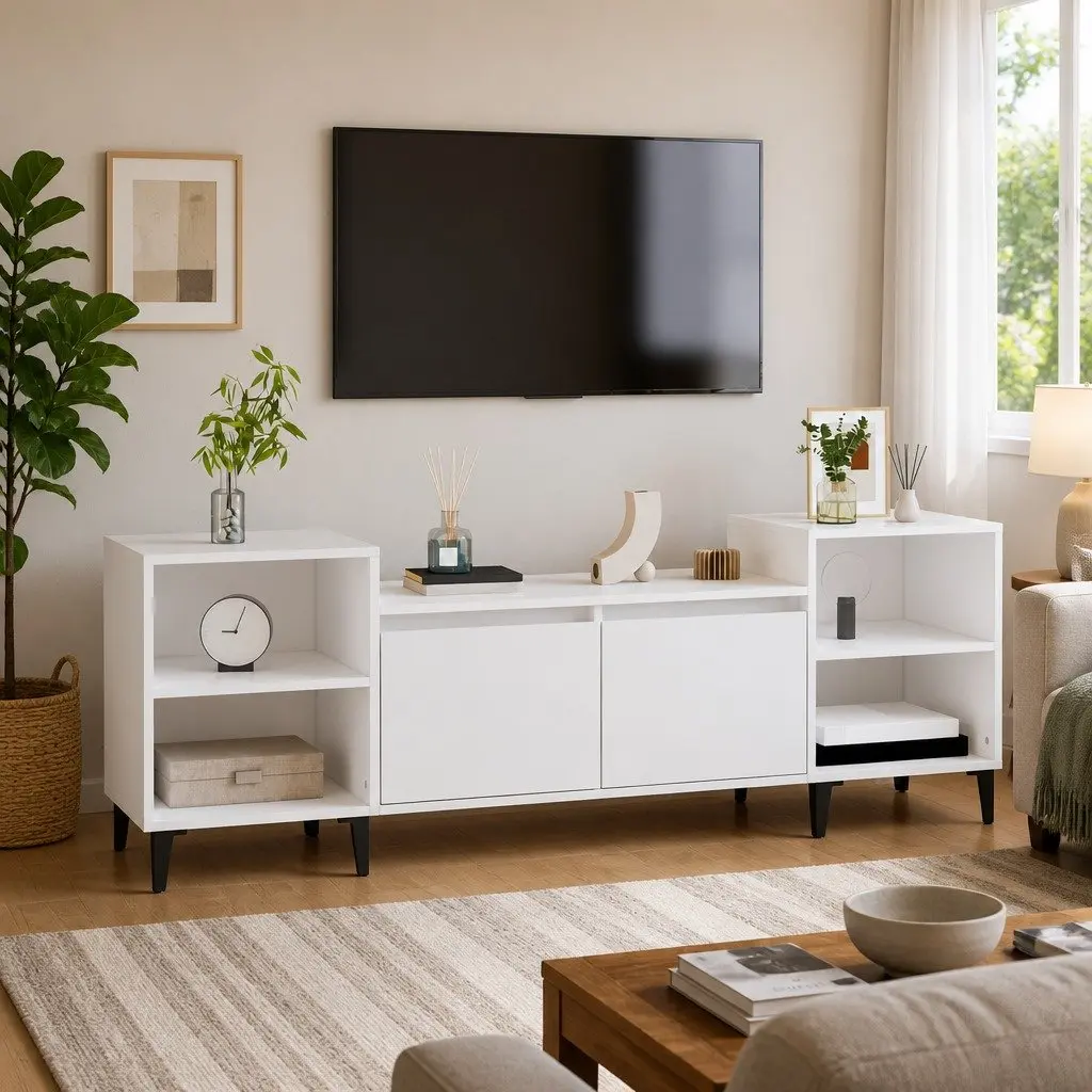 TV Cabinet High Gloss White 160x35x55 cm Storage Unit Media Stand Engineered