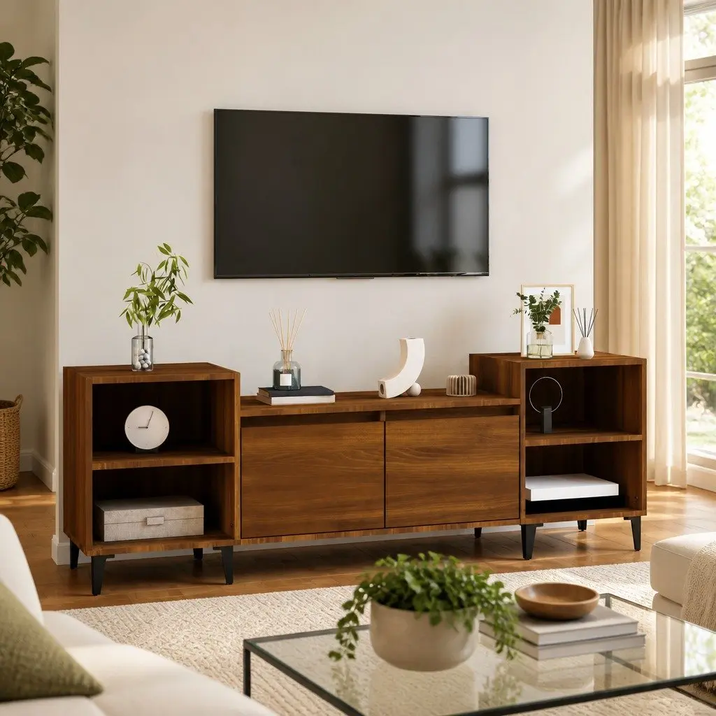 TV Cabinet Media Unit 160x35x55cm Brown Oak 6 Compartments Storage Engineered Wood