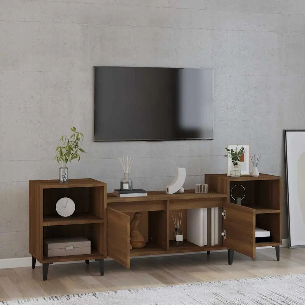TV Cabinet Media Unit 160x35x55cm Brown Oak 6 Compartments Storage Engineered Wood