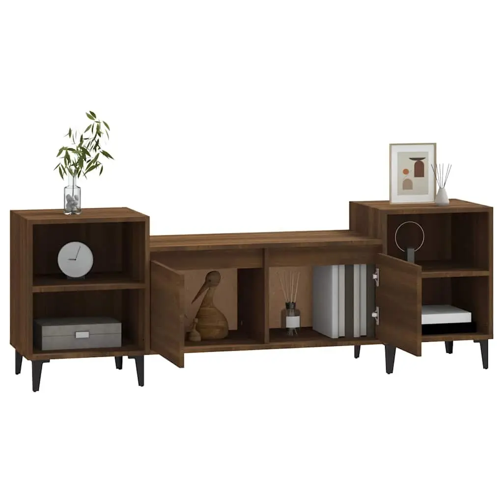 TV Cabinet Media Unit 160x35x55cm Brown Oak 6 Compartments Storage Engineered Wood
