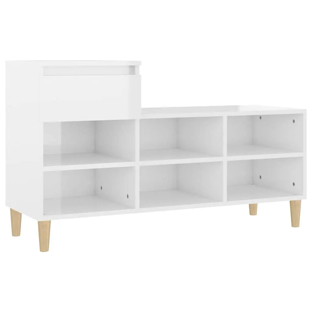 Shoe Storage Cabinet High Gloss White Engineered Wood 6 Compartments Durable Organiser