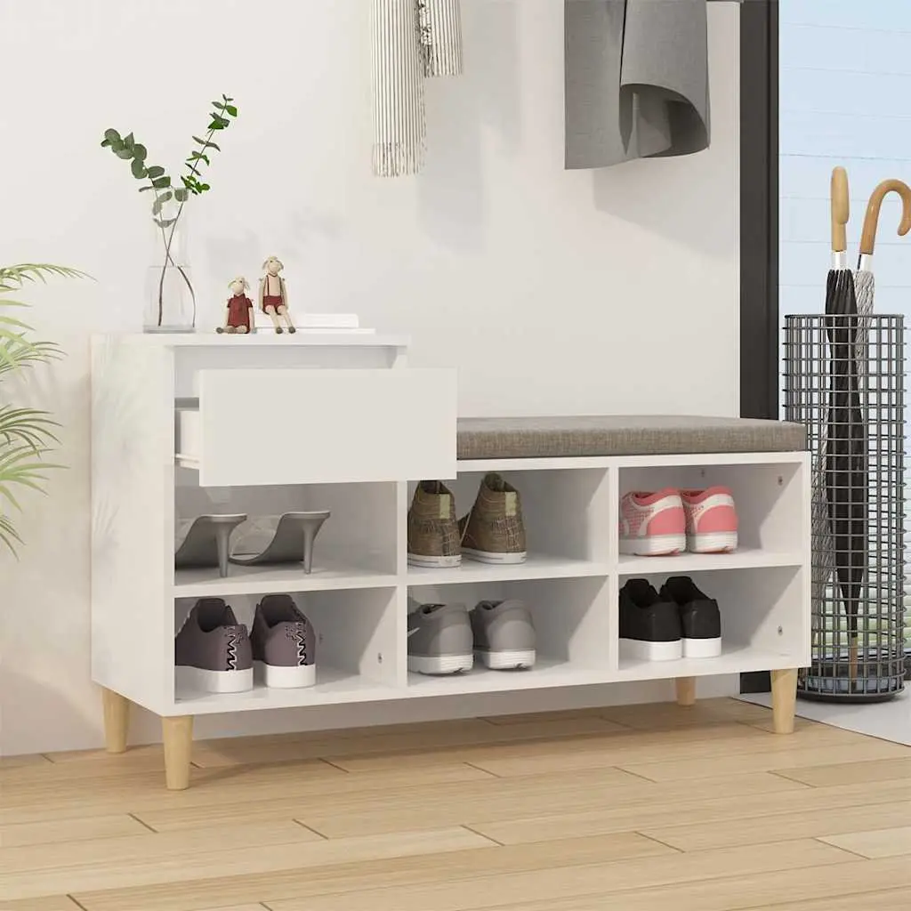 Shoe Storage Cabinet High Gloss White Engineered Wood 6 Compartments Durable Organiser