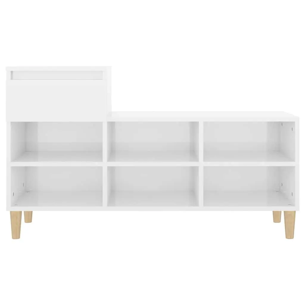 Shoe Storage Cabinet High Gloss White Engineered Wood 6 Compartments Durable Organiser