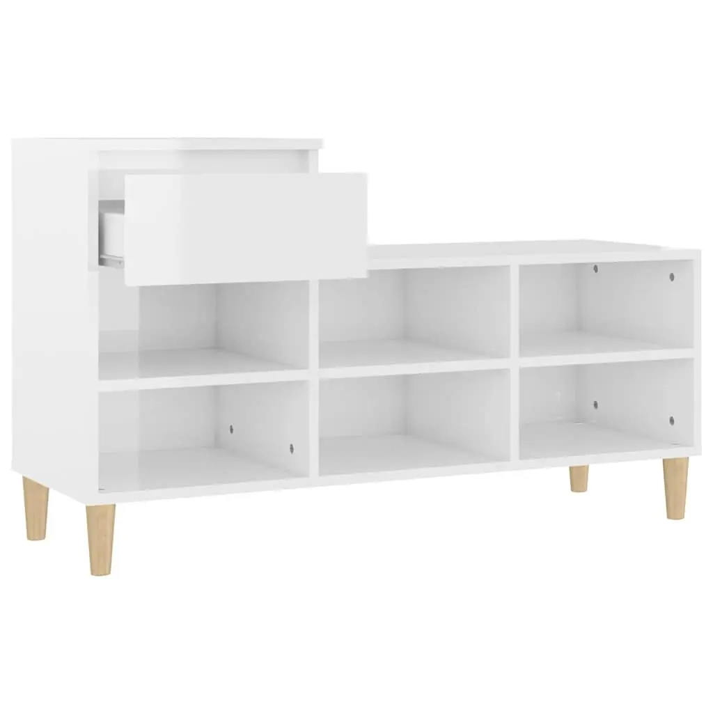 Shoe Storage Cabinet High Gloss White Engineered Wood 6 Compartments Durable Organiser
