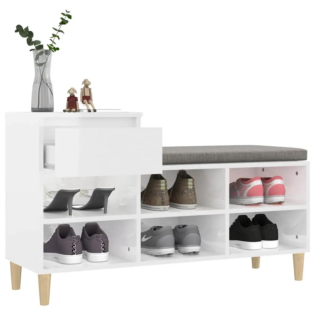 Shoe Storage Cabinet High Gloss White Engineered Wood 6 Compartments Durable Organiser