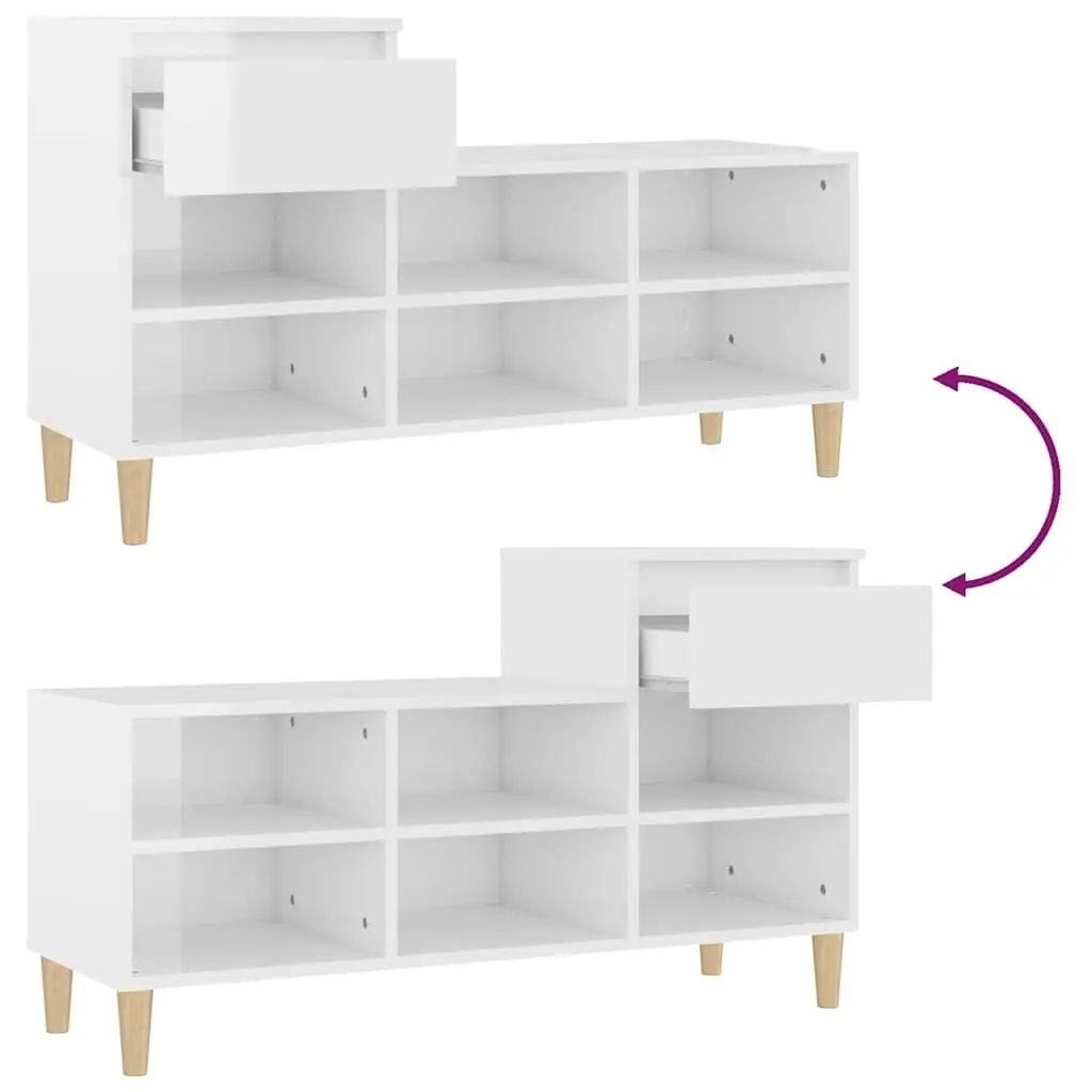 Shoe Storage Cabinet High Gloss White Engineered Wood 6 Compartments Durable Organiser