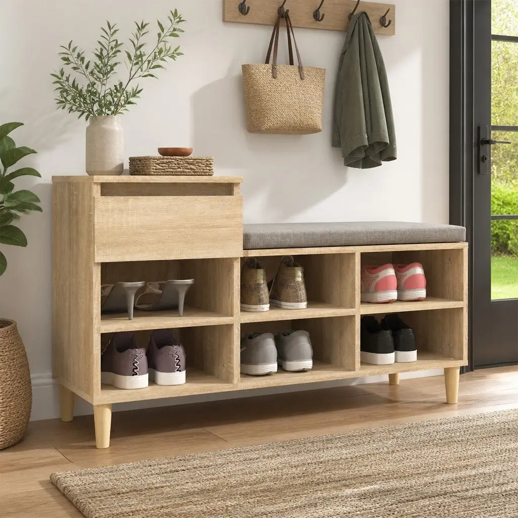 Shoe Cabinet Brown Storage Cupboard 6 Compartments 1 Drawer Engineered Wood