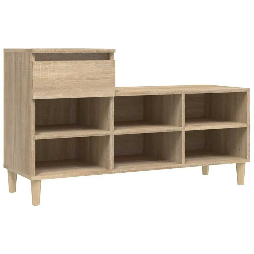 Shoe Cabinet Brown Storage Cupboard 6 Compartments 1 Drawer Engineered Wood