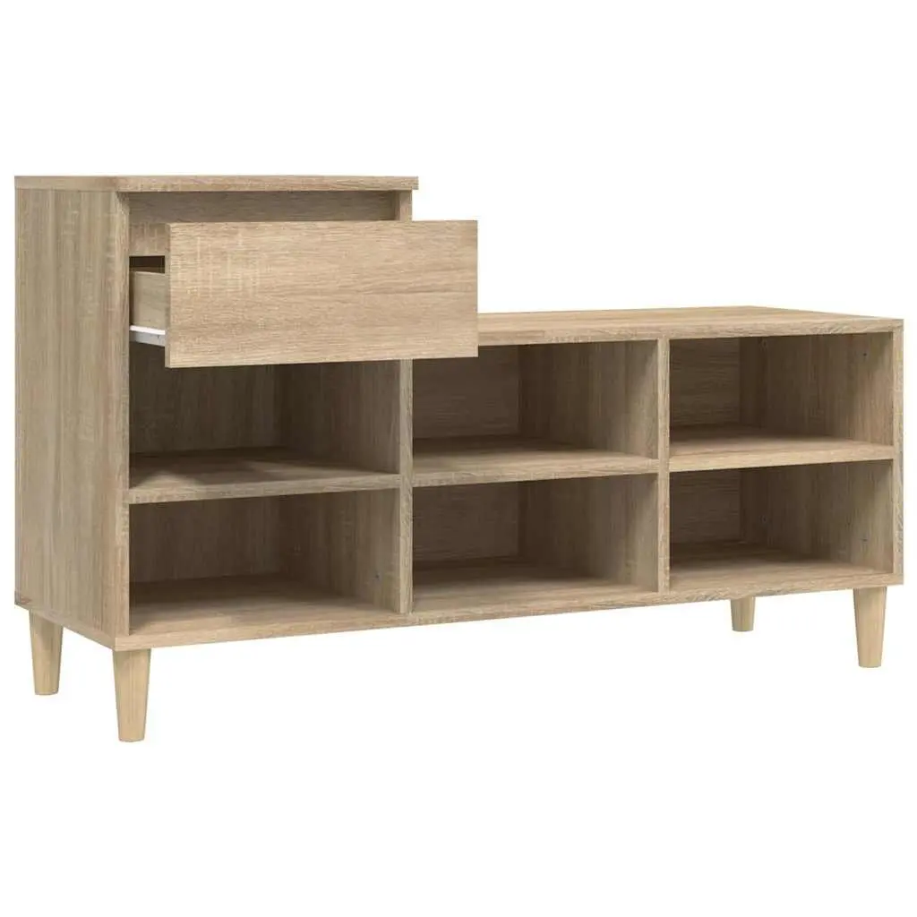 Shoe Cabinet Brown Storage Cupboard 6 Compartments 1 Drawer Engineered Wood