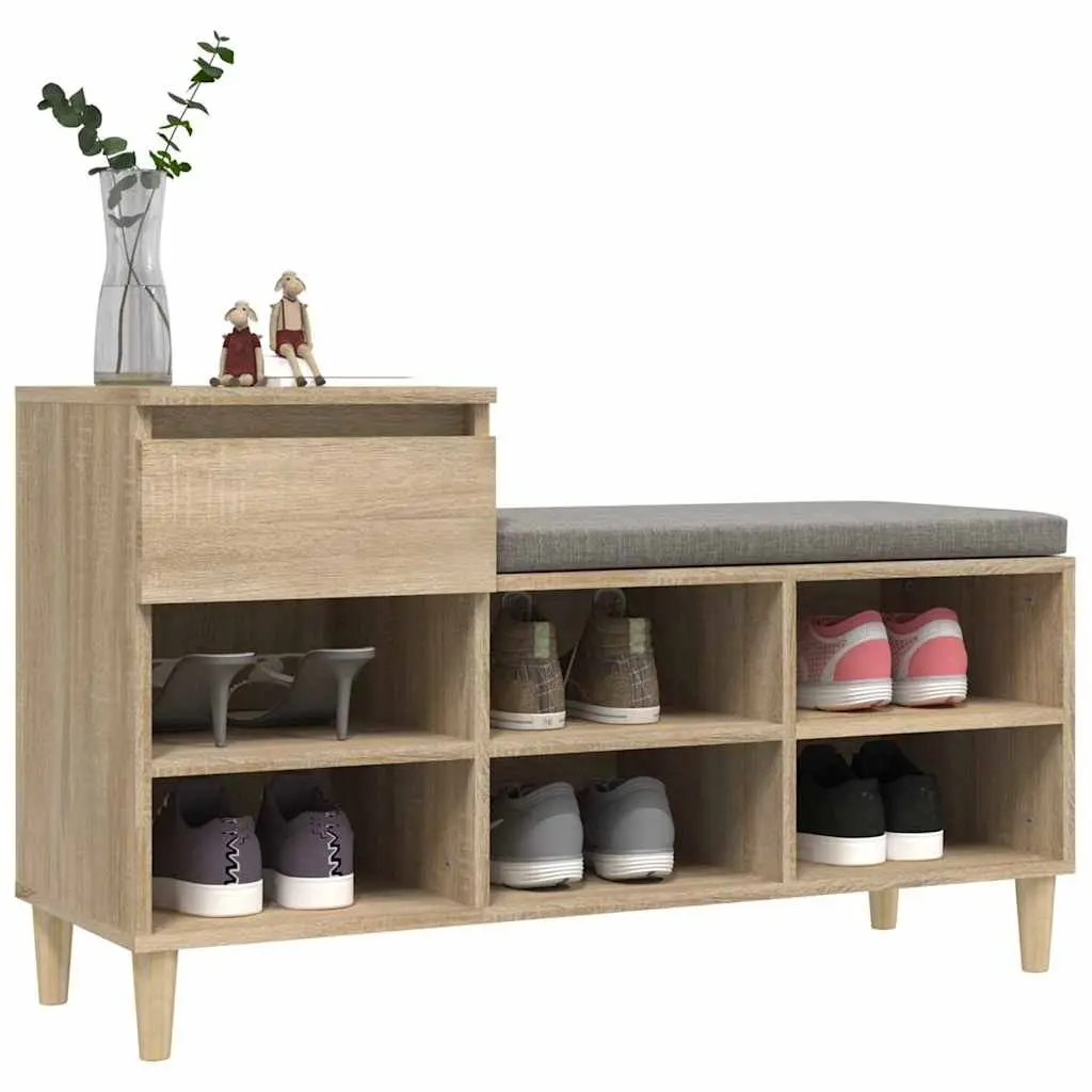 Shoe Cabinet Brown Storage Cupboard 6 Compartments 1 Drawer Engineered Wood