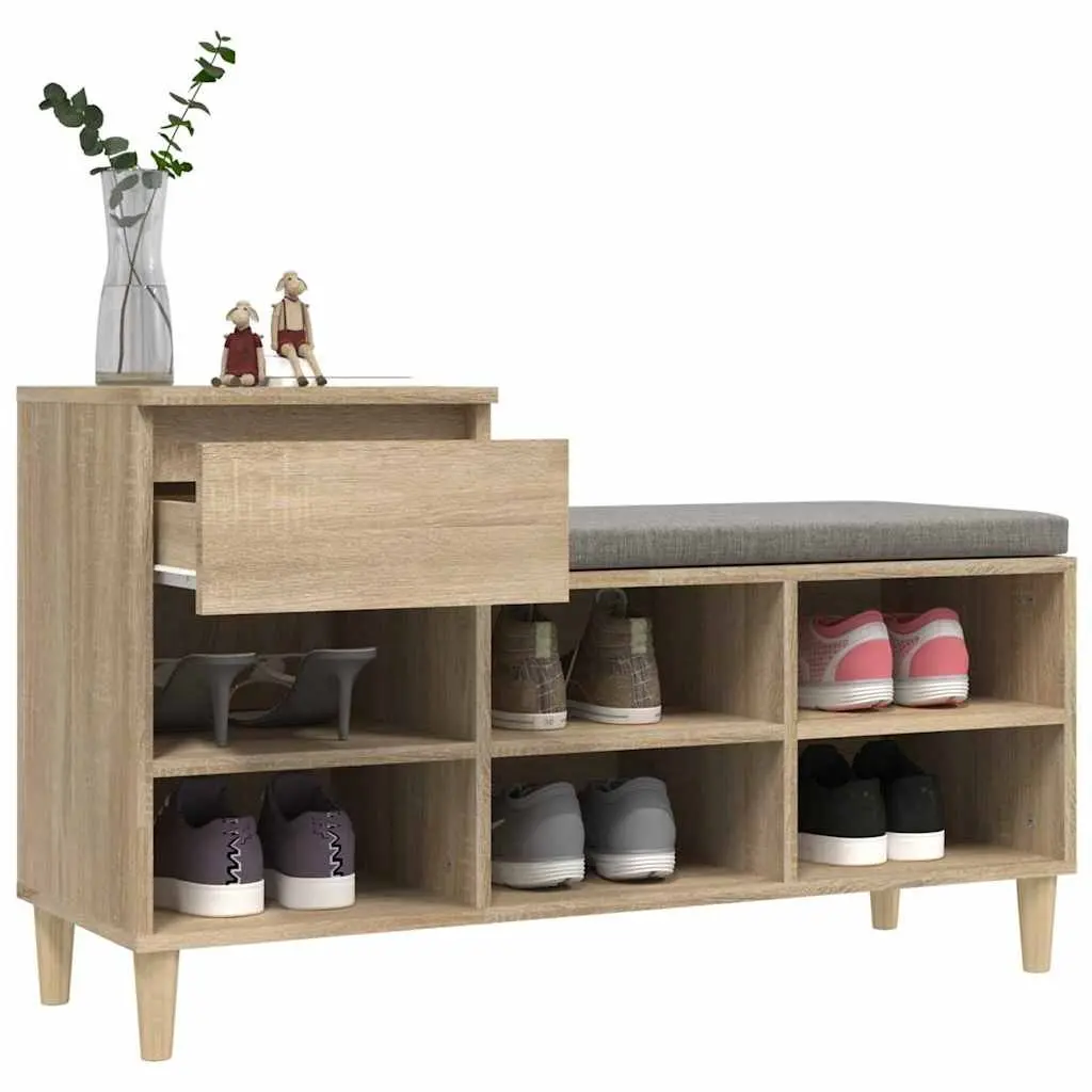 Shoe Cabinet Brown Storage Cupboard 6 Compartments 1 Drawer Engineered Wood