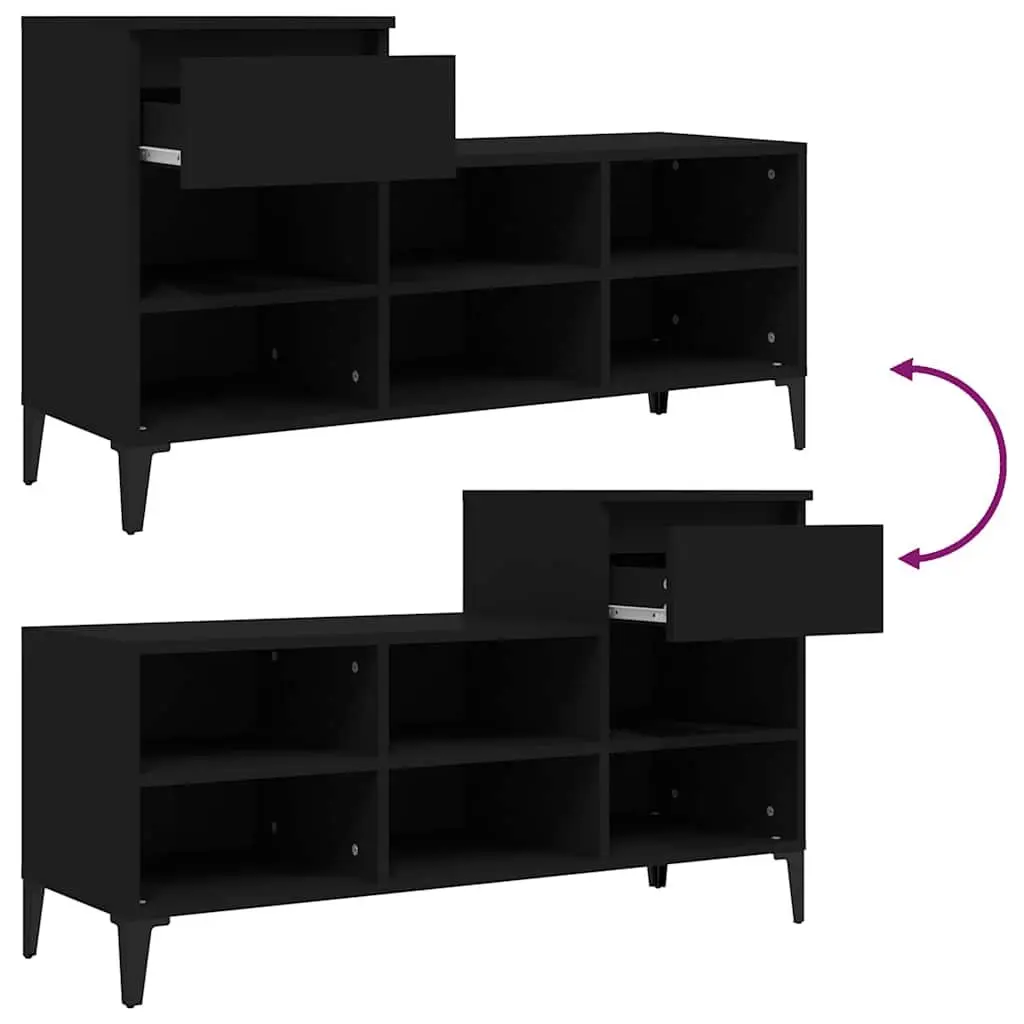 Shoe Cabinet Black Storage Organizer 6 Compartments 1 Drawer Metal Legs