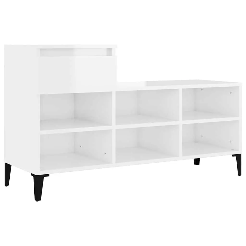 Shoe Cabinet Storage Organiser 102x36x60cm White High Gloss Engineered Wood