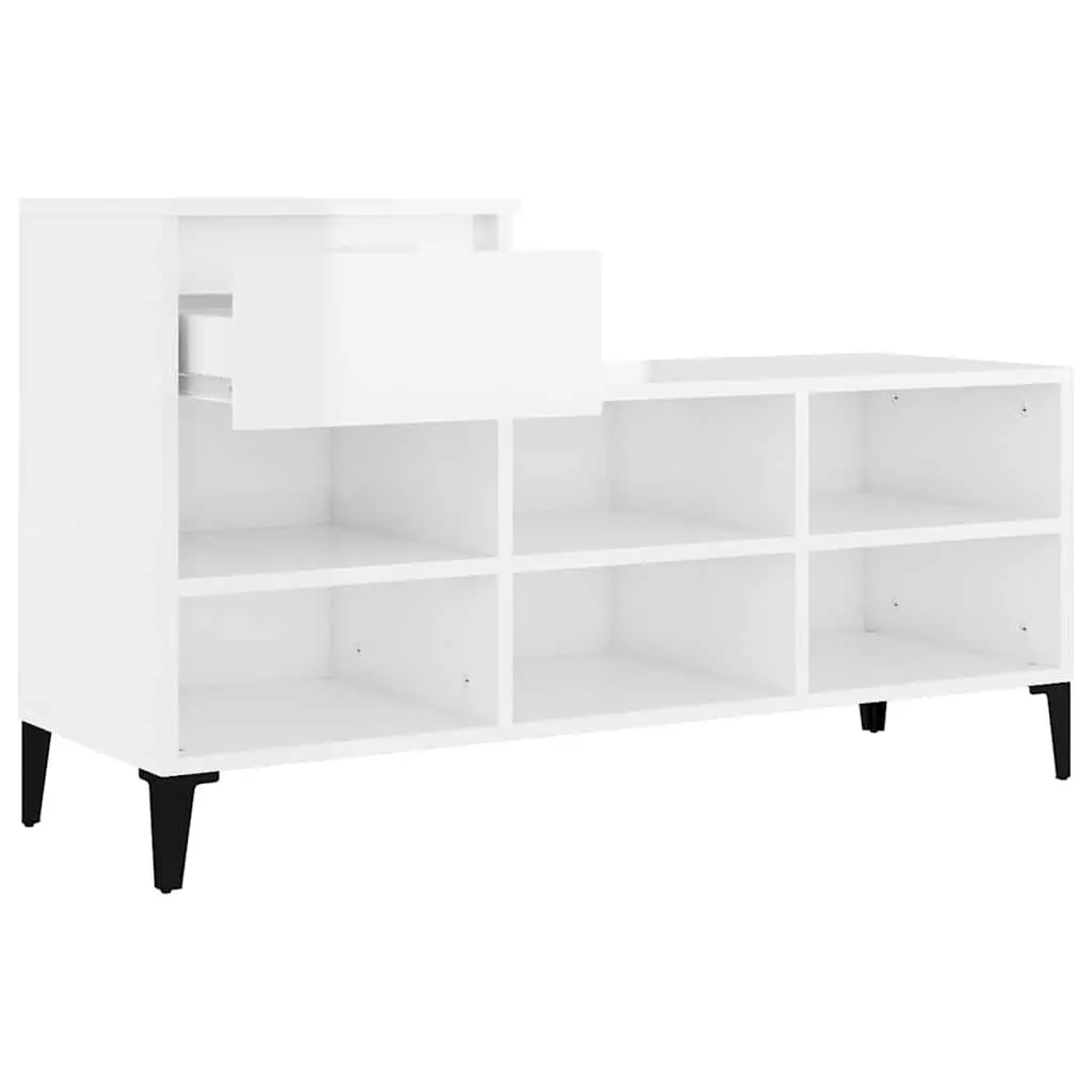 Shoe Cabinet Storage Organiser 102x36x60cm White High Gloss Engineered Wood