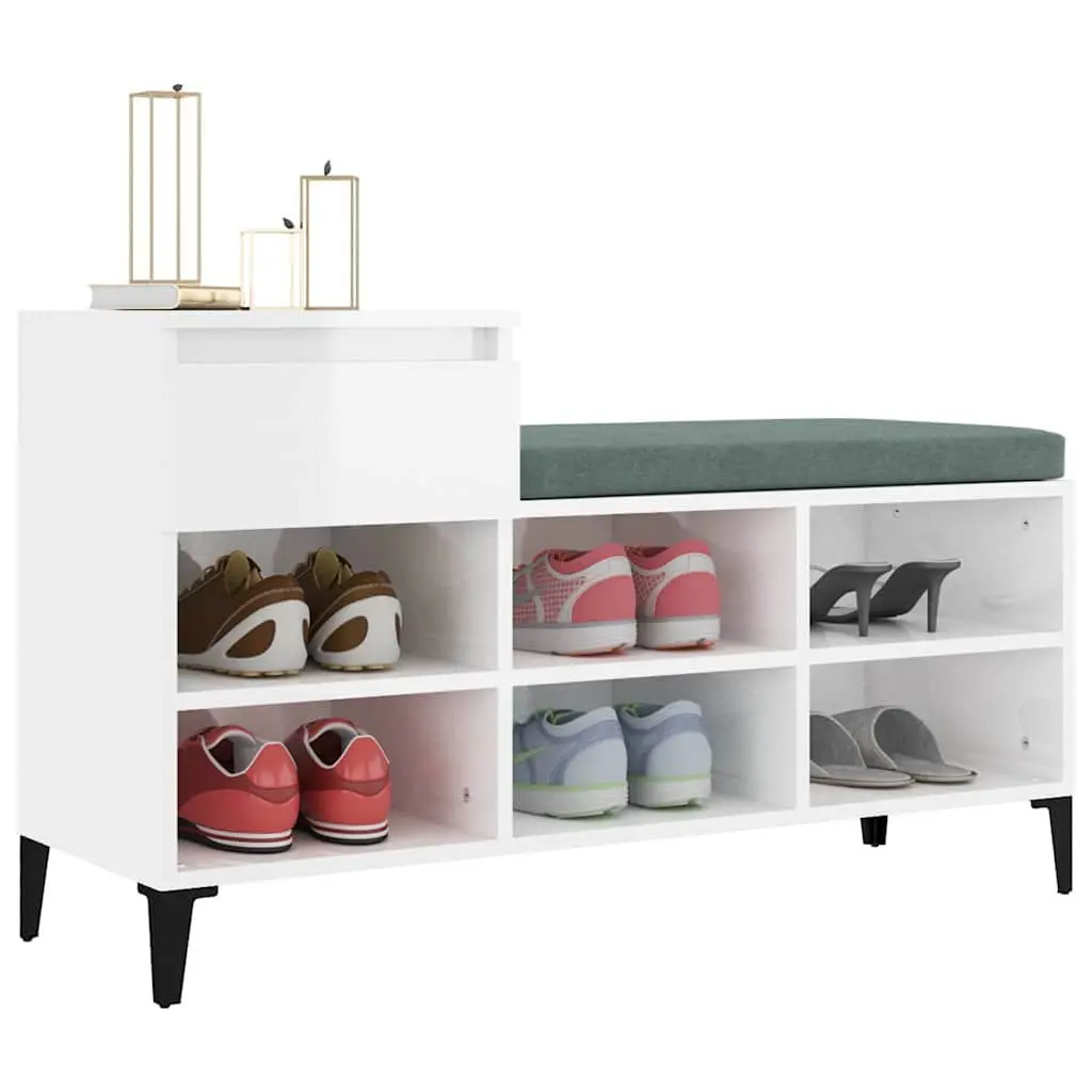 Shoe Cabinet Storage Organiser 102x36x60cm White High Gloss Engineered Wood