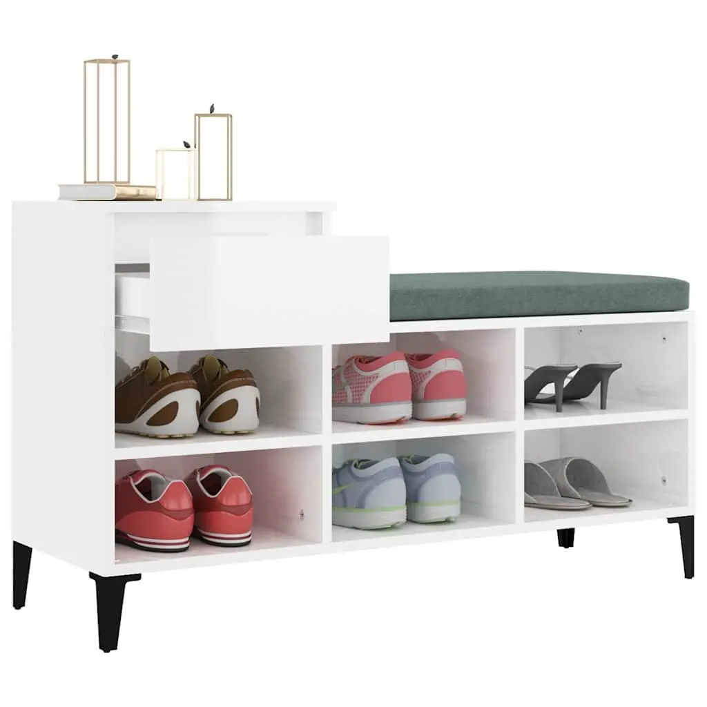 Shoe Cabinet Storage Organiser 102x36x60cm White High Gloss Engineered Wood