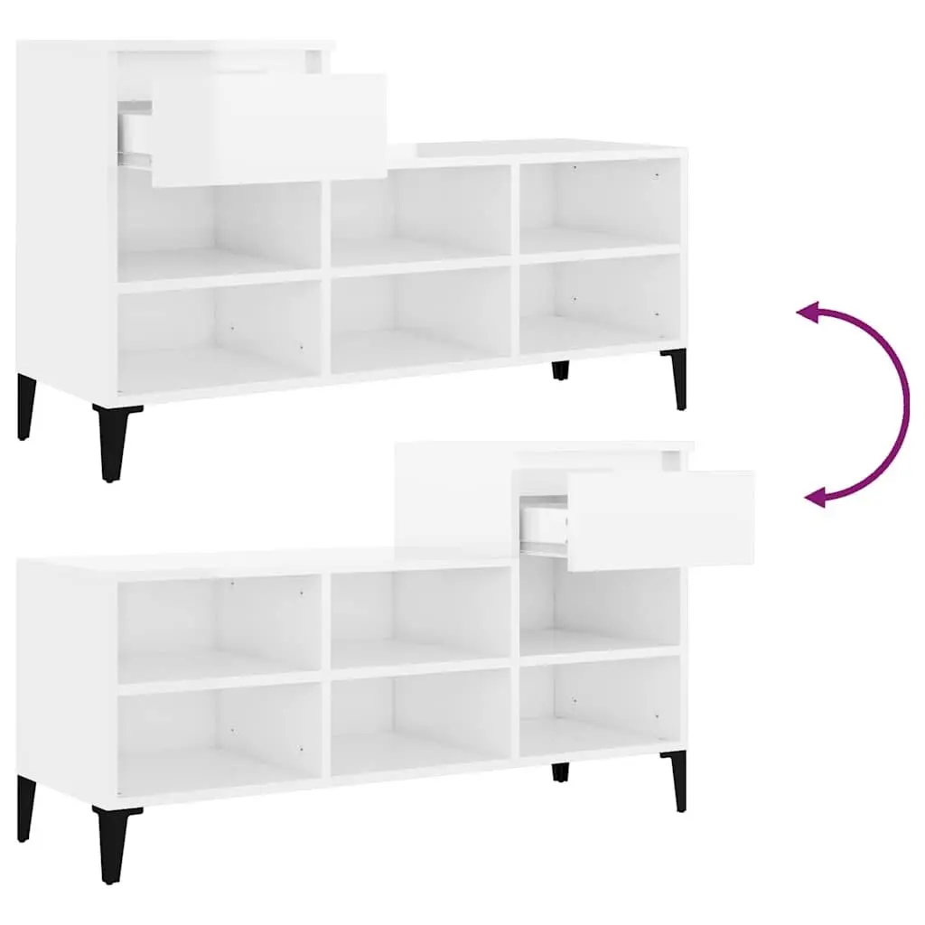 Shoe Cabinet Storage Organiser 102x36x60cm White High Gloss Engineered Wood
