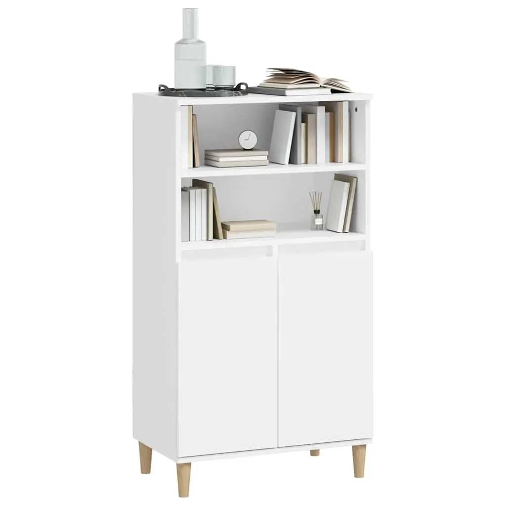 Highboard White Storage Cabinet 60x36x110 cm Engineered Wood Sideboard Shelf