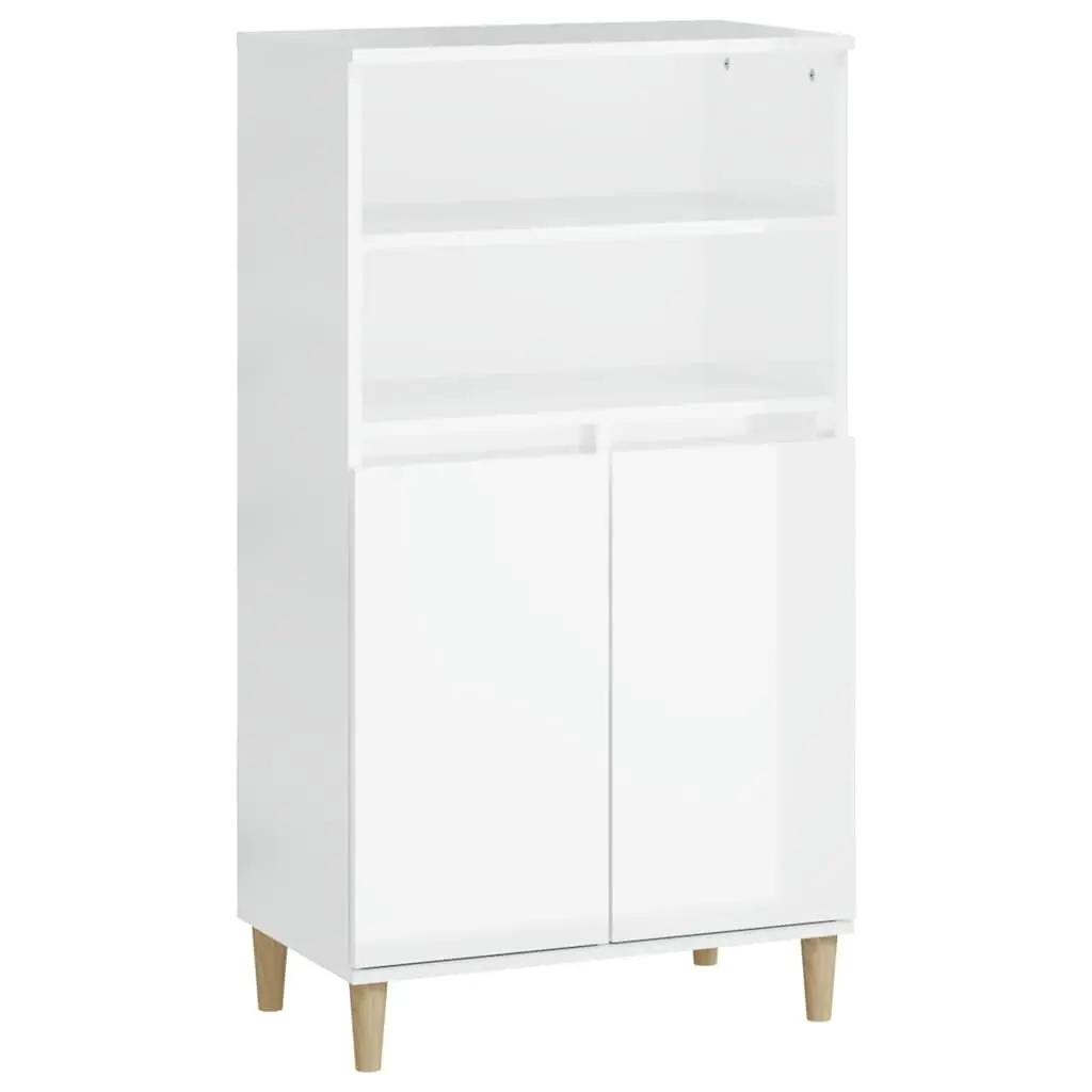 Highboard Sideboard Storage Cabinet 60x36x110cm Engineered Wood White High Gloss