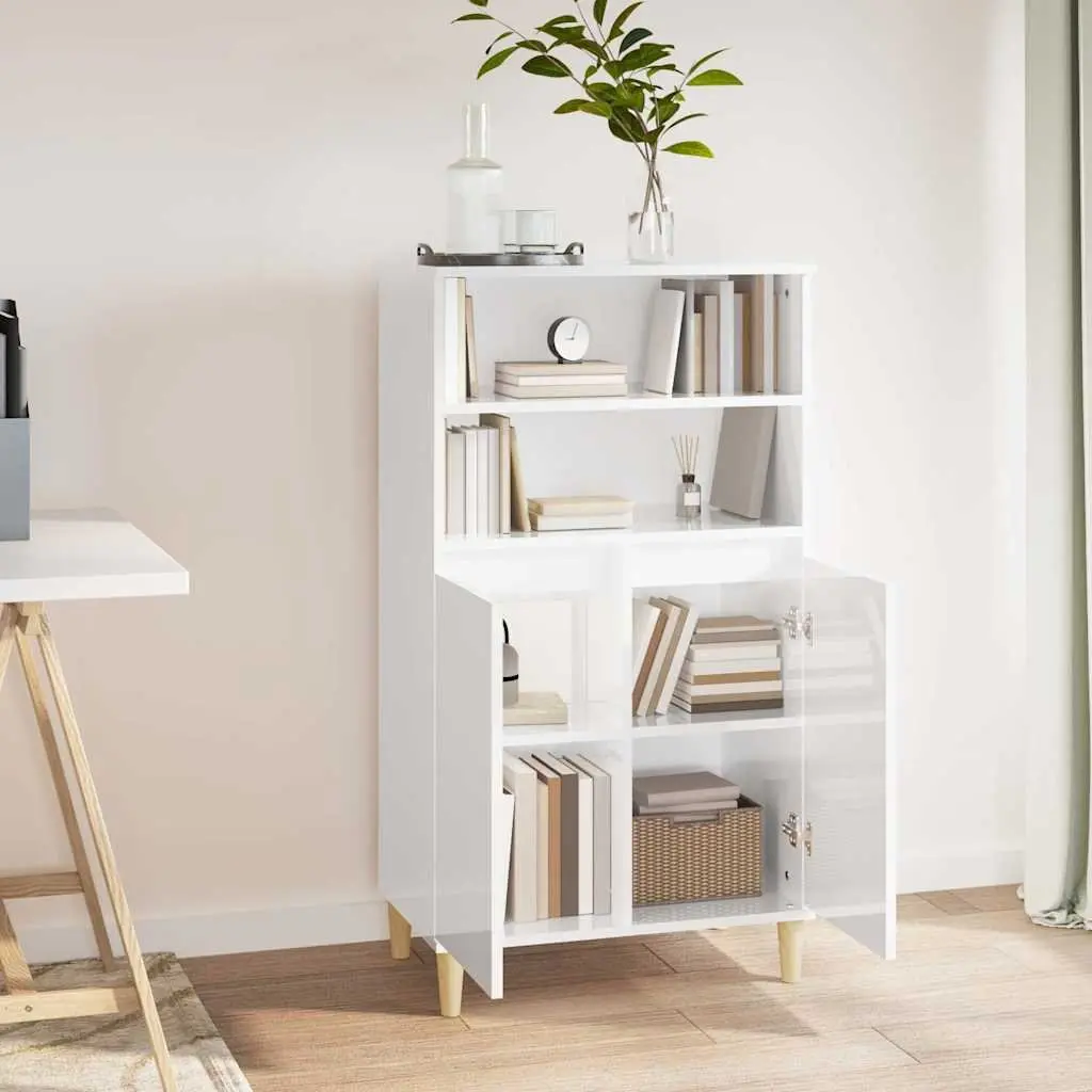 Highboard Sideboard Storage Cabinet 60x36x110cm Engineered Wood White High Gloss