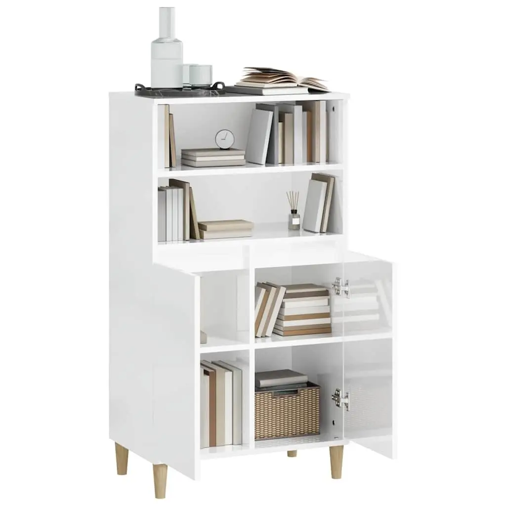 Highboard Sideboard Storage Cabinet 60x36x110cm Engineered Wood White High Gloss