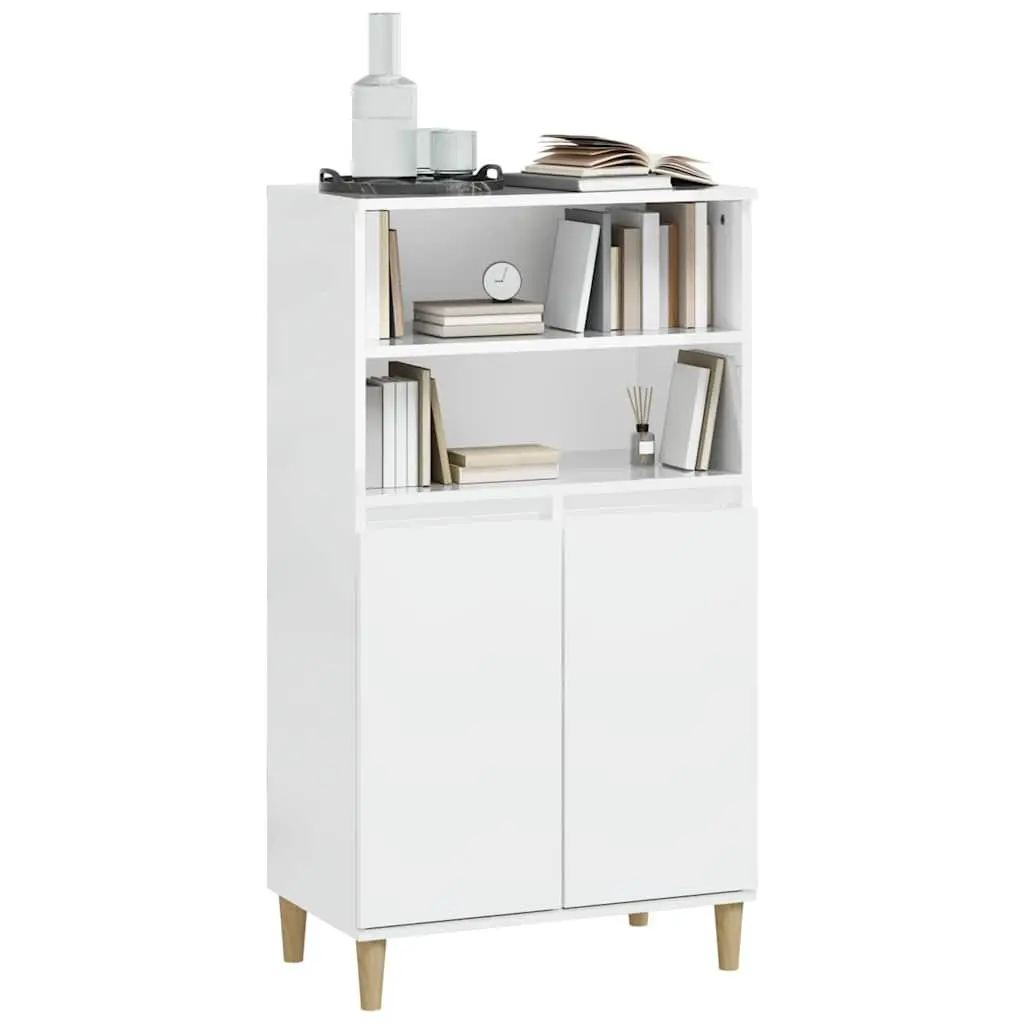 Highboard Sideboard Storage Cabinet 60x36x110cm Engineered Wood White High Gloss